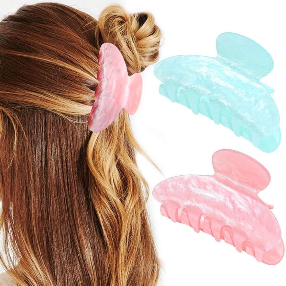 Acrylic Hair Claw Clips Nonslip Pink Blue Medium Hair Accessories Pack of 2